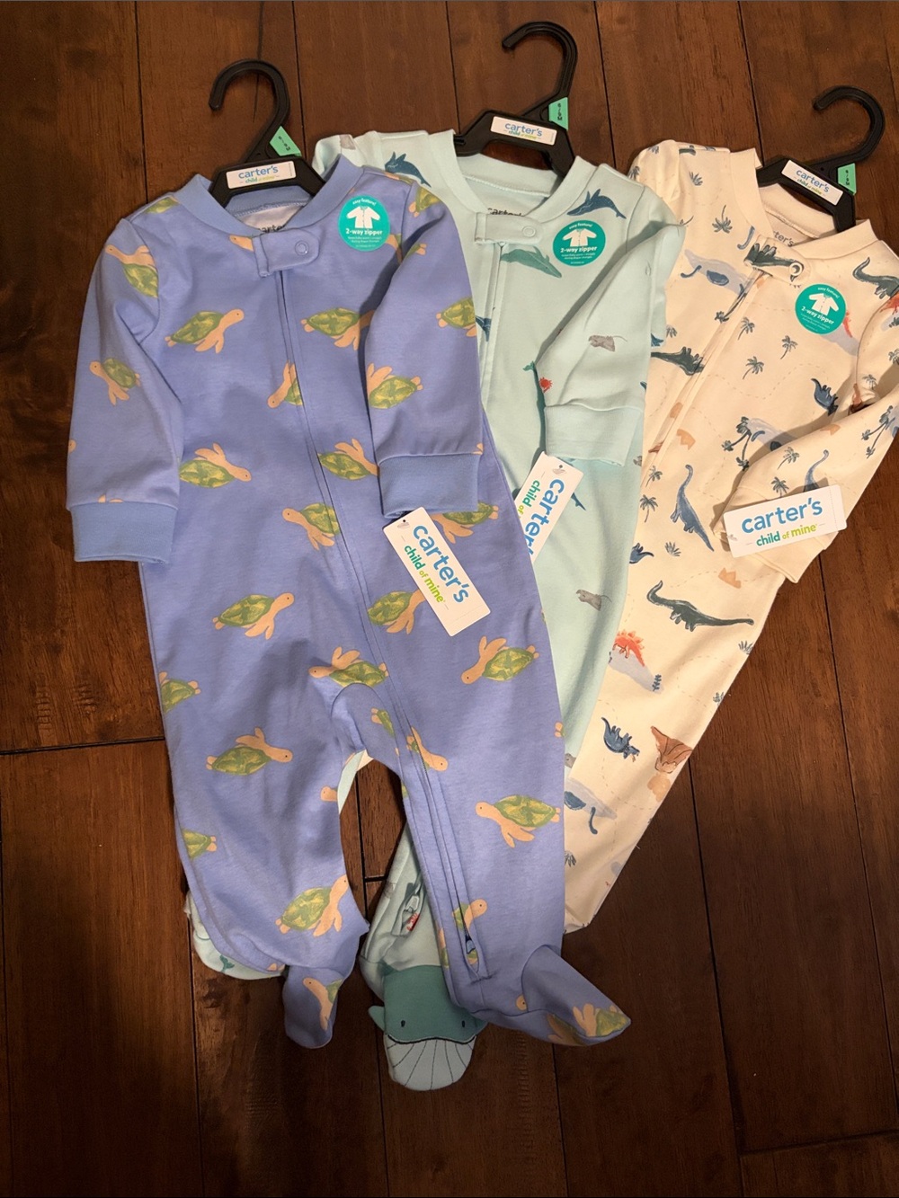 3 Carter's Turtle/Whale and Dino Print Sleep N' Play One Piece Sleepers!
